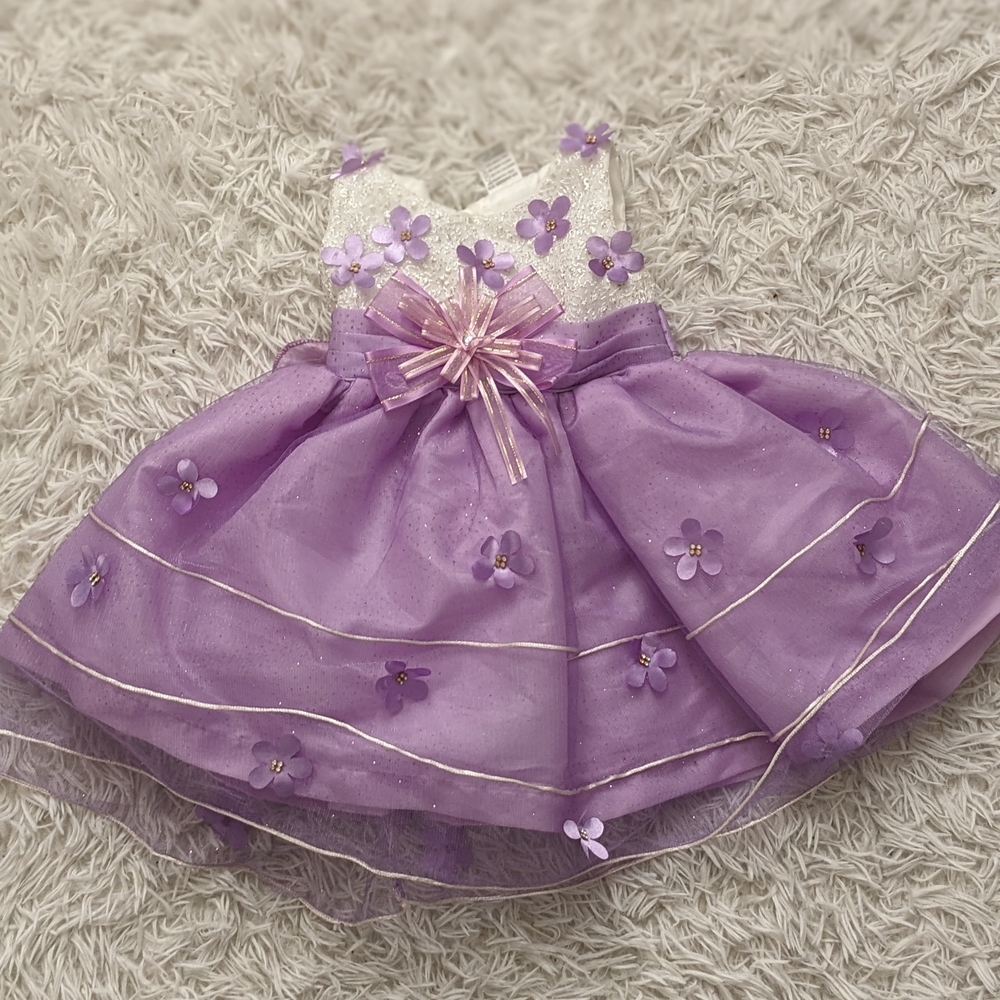 Purple and White Floral Dress with Bow